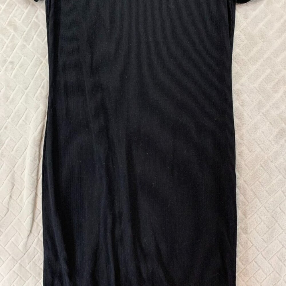 Primark Womens 10 Dress Black Ribbed Long Midi Short Sleeve Square Neck Body Con - Picture 3 of 15